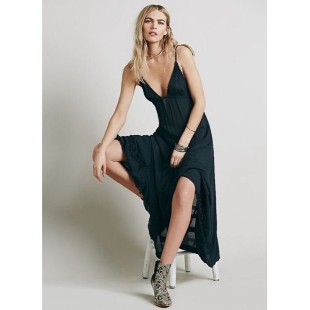 RARE Vtg NWT Free People Gray Lace Crochet Maxi Slip Dress | Whimsigoth Boho M